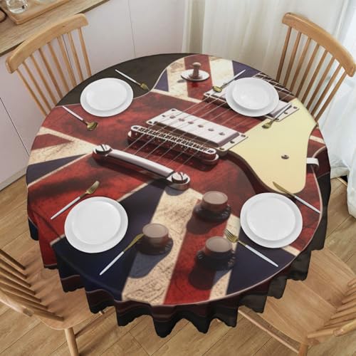 YKLJG Runde Tischdecke mit britischer Flagge, bedruckt, 152 cm Durchmesser, wasserdichter Stoff, dekorative Tischdecke mit Spitzenrand, für Essen/Party/Buffet/Hochzeit von YKLJG