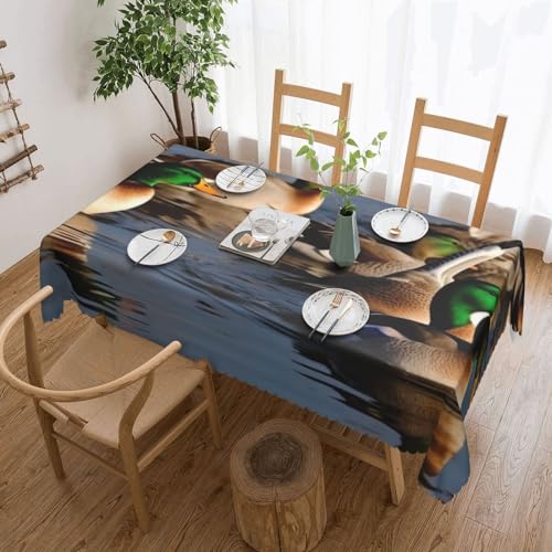 YKLJG Stockente Tischdecke, rechteckig, bedruckt, 183 x 137 cm, wasserdichter Stoff, dekorative Tischdecke mit Spitzenrand, für Essen/Party/Buffet/Hochzeit von YKLJG