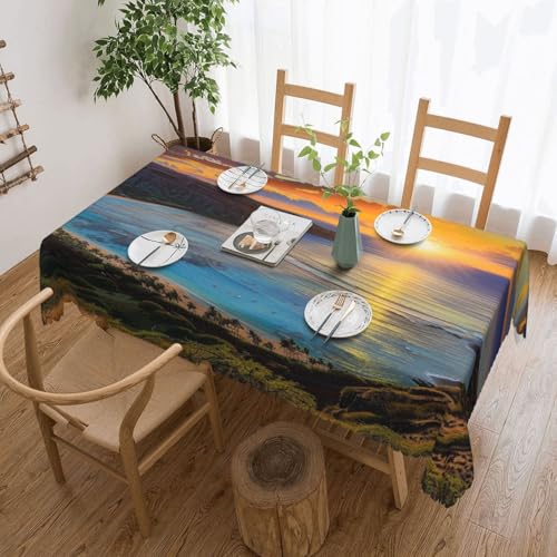 YKLJG Sunrise Over Hanauma Bay Oahu Hawaii bedruckte rechteckige Tischdecke, 183 x 137 cm, wasserdichter Stoff, dekorative Tischdecke mit Spitzenrand für Essen/Party/Buffet/Hochzeit von YKLJG