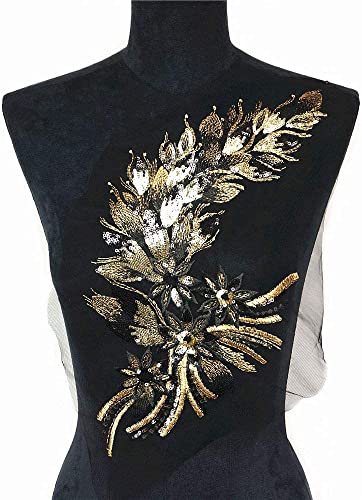 Spitzenapplikation Applikation Netzbesatz Nähen Stoff Kragen Patch Motiv Hochzeitskleid Braut DIY Handwerk(Black Gold) von YKMYXZ