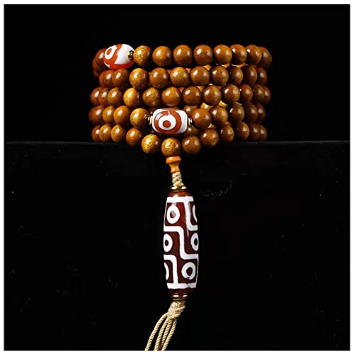 YKMYXZ Mala-Perlen， 108 Phoebesheareri Holzperlen-Armband-Halskette, zarter Buddha-Rosenkranz for Singen, Meditation, glückverheißendes tibetisches Dzi-Armband, Unisex von YKMYXZ