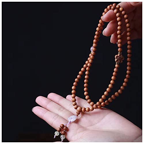 YKMYXZ Mala-Perlen， 6 mm Teak-Perlen-Wickelarmband, 108 zarte Buddha-Holzperlen, Amulett, Rosenkranz, Unisex for Gebet, Meditation, Mala von YKMYXZ