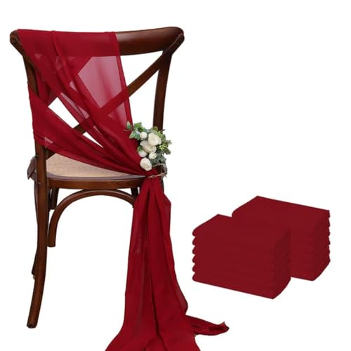 YKMYXZ Stuhl Schärpen Bögen， 12 Stück 17 x 275 cm rosa Chiffon Stuhlschärpen Stuhlschärpe Hochzeit Stuhlhussen Band Hochzeit Party Gang Stuhl Dekor(Dark Red) von YKMYXZ