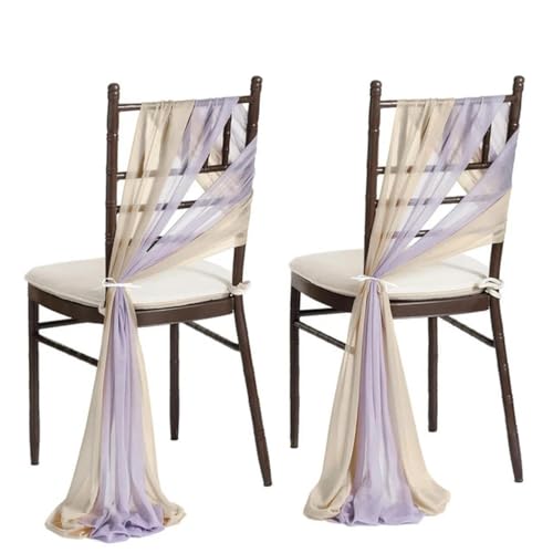 YKMYXZ Stuhl Schärpen Bögen， 24 Stück 17 x 275 cm grüne Chiffon-Stuhlschärpen, 12 Sets Hochzeits-Stuhlschärpen, Band, Hochzeit, Party, Gang, Stuhl-Dekoration(Beige Purple) von YKMYXZ