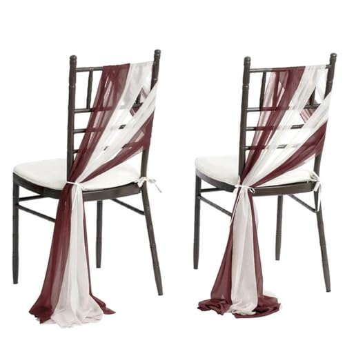 YKMYXZ Stuhl Schärpen Bögen， 24 Stück 17 x 275 cm grüne Chiffon-Stuhlschärpen, 12 Sets Hochzeits-Stuhlschärpen, Band, Hochzeit, Party, Gang, Stuhl-Dekoration(White Dark Red) von YKMYXZ