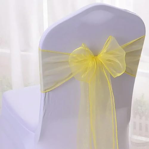 YKMYXZ Stuhl Schärpen Bögen， 25 Stück 17 x 275 cm Chiffon-Stuhlschärpen, Stuhlschärpe, Hochzeitsstuhlhussen, Band, Hochzeit, Party, Gang, Stuhldekoration, Hochzeitsdekoration(Yellow) von YKMYXZ