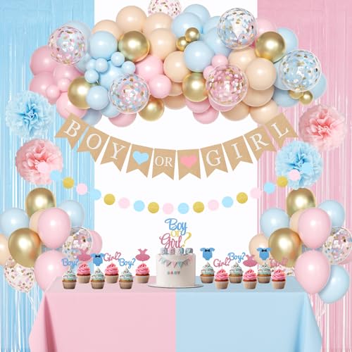 Gender Reveal Decorations Boy or Girl Gender Reveal Party Decorations, Including Balloons Paper Pompoms Tablecloth Cake Toppers for Baby Shower Party Supplies von YKPBPDMI