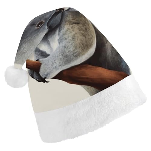 YKUDBN Klassische Weihnachtsmütze, Koala- und Schmetterlingsdruck, klassische Weihnachtsmannmütze, Urlaubskopfbedeckung, weiche Weihnachtsmannmütze mit weißem Plüschrand für Urlaubsspaß von YKUDBN