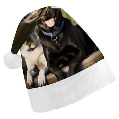 YKUDBN Klassische Weihnachtsmütze, Labrador-Druck, klassische Weihnachtsmannmütze, Urlaubskopfbedeckung, weiche Weihnachtsmannmütze mit weißem Plüschrand für Urlaubsspaß von YKUDBN