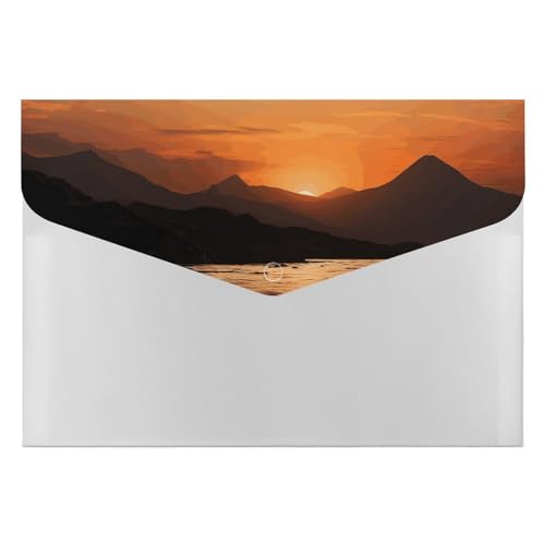 YKUDBN XB0608021 Aktenordner, Motiv: Berge und Wasser bei Sonnenuntergang, dekorative Aktenordner, Aktenordner für Zuhause, Arbeit, Büro, Organizer von YKUDBN