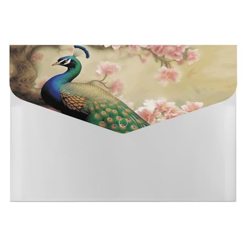 YKUDBN XB0608021 Aktenordner, orientalischer Pfau auf Blumenbaum-Druck, dekorative Aktenordner, Aktenordner für Zuhause, Arbeit, Büro, Organizer von YKUDBN