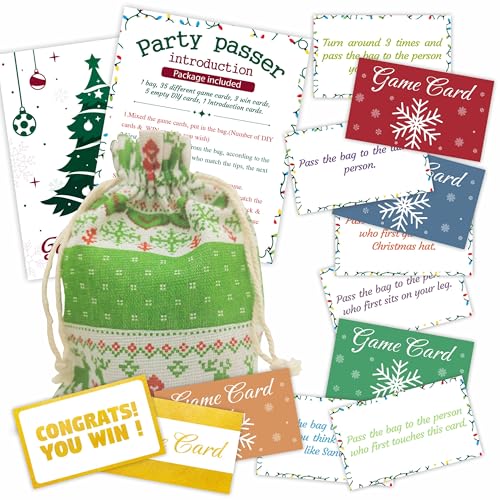 YKYENR Christmas Green Pass The Bag Game – 44 Spielkarten & 1 Pass-Tasche insgesamt – Partyspiel für Erwachsene, Urlaubsgruppenaktivität & Preisspiel – Heim- und Büro-Partyzubehör – A01 von YKYENR