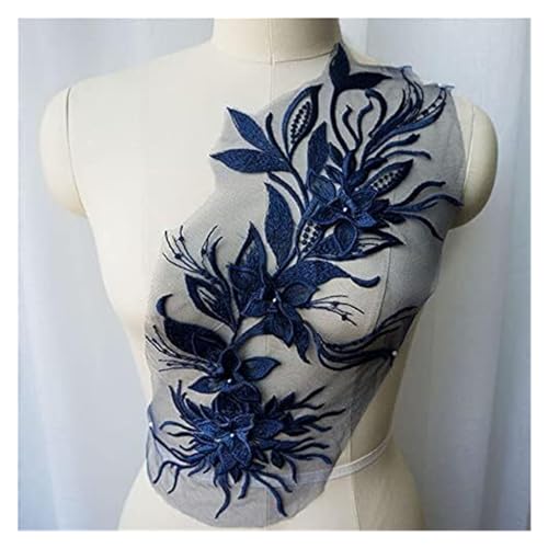 Gestickte Spitzenapplikationen, weiß, schwarz, grau, 3D-Blumen-Quasten-Spitzenstoff, Kleid-Applikationen, bestickter Kragen, Netz-Nähflicken for Hochzeitsdekoration, Kleid, DIY(Blue) von YKYKY