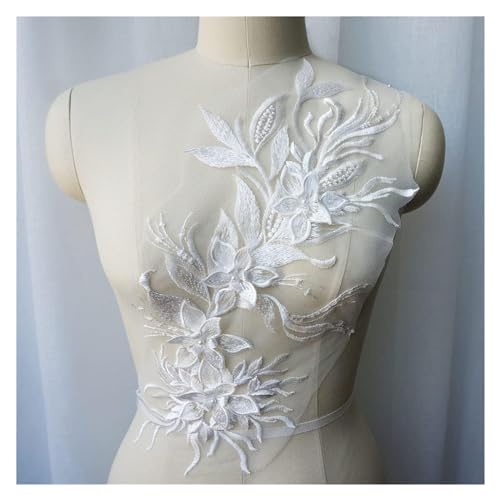 Gestickte Spitzenapplikationen, weiß, schwarz, grau, 3D-Blumen-Quasten-Spitzenstoff, Kleid-Applikationen, bestickter Kragen, Netz-Nähflicken for Hochzeitsdekoration, Kleid, DIY(White) von YKYKY