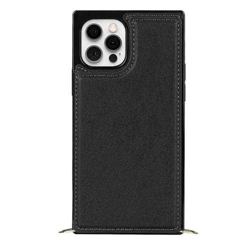 YLFFFZXK Hülle für iPhone 16 Pro Max/16 Pro/16 Plus/16, Crossbody-Wallet-Telefonhülle mit Magnetverschluss, Kartenfach, Ständer, schmale Lederhülle, Schwarz, 16 von YLFFFZXK