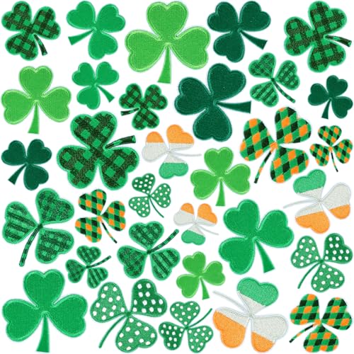 32 Stück St. Patricks Day Bügelbilder Kleeblatt Irisches Aufnähen auf bestickte Applikation Reparatur Patch Saint Patrick DIY Handwerk Festliche Geschenke für Kleidung Hut Hemd Tasche Jeans DIY von YLOLUL