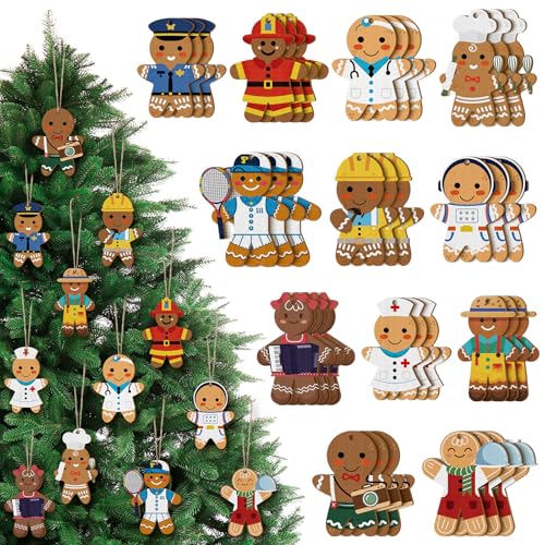 36 Stück Weihnachts-Holz-Lebkuchen-Helfer, Dekoration, Ornamente, Lebkuchenmann, Profis, Holzfiguren, Baum-Hängedekorationen und Gastgeschenk-Zubehör für Weihnachten, Zuhause, Party Lebkuchen, von YLOLUL