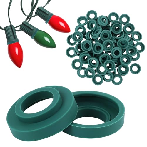 YLOLUL 100 Stück C9 Dichtungsring Weihnachten Grün Gummi Buchse O-Ring Schnellverbinder Dichtungen Schützen C9 String Draht Saiten Weihnachten Lichterkette mit E17 Sockel (100) von YLOLUL