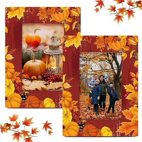 YLOLUL 2 Stück Herbst Bilderrahmen Herbst Kürbis Holz Fotorahmen Thanksgiving Geschenke Herbst Dekorationen horizontal verwendet Größe 10,2 x 15,2 cm geeignet für Herbst Geschenk Desktop Verwendung von YLOLUL