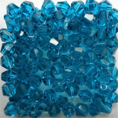 3 mm, 4 mm, 6 mm, 8 mm, doppelkegelförmiger österreichischer Kristallperlen-Anhänger, Glasperle, lose Abstandsperle zur DIY-Schmuckherstellung, grün/blau, 4 mm, 100 Stück pro Beutel von YLREAN