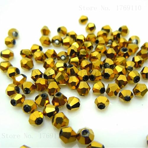 3 mm, 4 mm, 6 mm, 8 mm, doppelkegeliger österreichischer Kristallperlen-Anhänger, Glasperle, lose Abstandsperle zur DIY-Schmuckherstellung, glänzendes Gold, 6 mm, 48 Stück pro Beutel von YLREAN