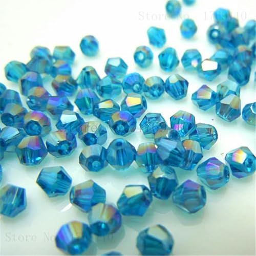 3 mm, 4 mm, 6 mm, 8 mm, doppelkegeliger österreichischer Kristallperlen-Anhänger, Glasperle, lose Abstandsperle zur DIY-Schmuckherstellung, grün/blau ab, 8 mm, 38 Stück pro Beutel von YLREAN