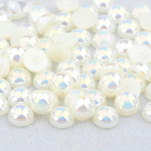 4 6 8 10 12 mm weiße AB Flatback-Perlen, Strass-Imitation, halbrunde Perle, kein Hotfix-Kristallaufkleber, DIY-Bastel-Strass-Beige AB-3 mm, 500 Stück von YLREAN