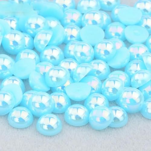 4 6 8 10 12 mm weiße AB Flatback-Perlen, Strass-Imitation, halbrunde Perle, nicht Hot Fix, Kristallaufkleber, DIY-Bastel-Strass-Aquamarin AB-14 mm, 30 Stück von YLREAN