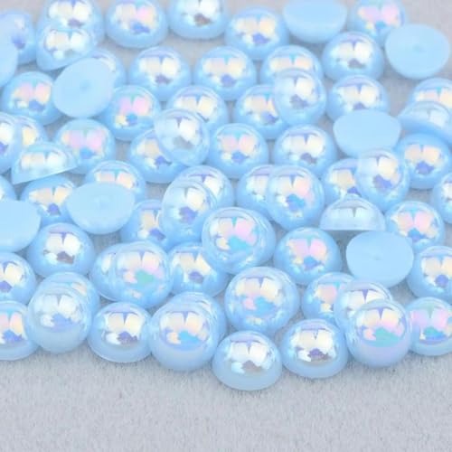 4 6 8 10 12 mm weiße AB Flatback-Perlen, Strass-Imitation, halbrunde Perle, nicht Hot Fix-Kristallaufkleber, DIY-Bastel-Strass-Hellsaphir, 10 mm, 100 Stück von YLREAN