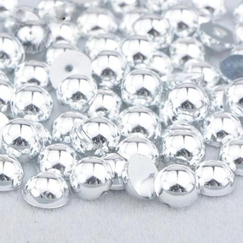 4 6 8 10 12 mm weiße AB Flatback-Perlen, Strass-Imitation, halbrunde Perle, nicht Hot Fix-Kristallaufkleber, DIY-Bastel-Strass-Silber, 14 mm, 30 Stück von YLREAN