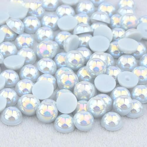 4 6 8 10 12 mm weiße AB Flatback-Perlen Strass-Imitation, halbrunde Perle, nicht Hot Fix-Kristallaufkleber, DIY-Bastel-Strass-Grau AB-14 mm, 30 Stück von YLREAN