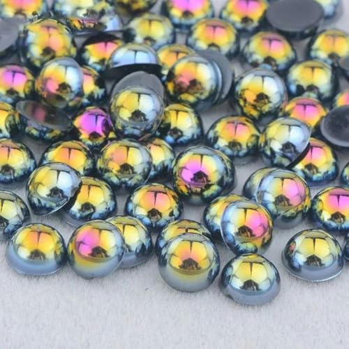 4 6 8 10 12 mm weiße AB Flatback-Perlen Strass-Imitation, halbrunde Perle, nicht Hot Fix-Kristallaufkleber, DIY-Bastel-Strass-Schwarz AB-10 mm, 100 Stück von YLREAN