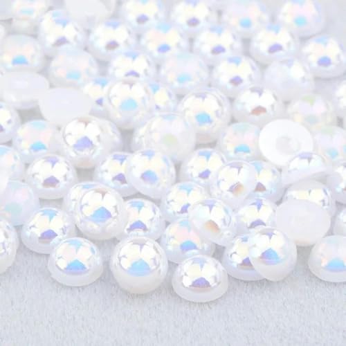 4 6 8 10 12 mm weiße AB Flatback-Perlen Strass-Imitation, halbrunde Perle, nicht Hot Fix-Kristallaufkleber, DIY-Bastel-Strass-Weiß AB-14 mm, 30 Stück von YLREAN