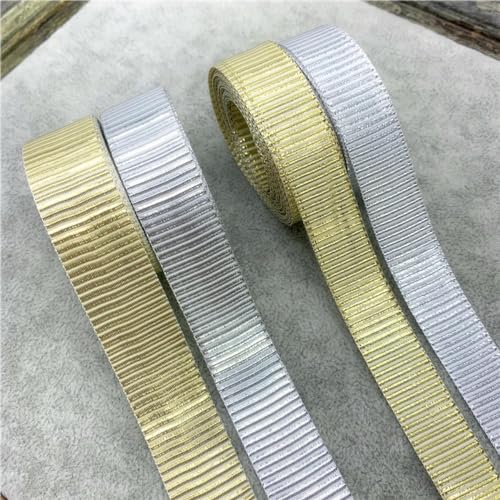 5 Yards/Lot 15 mm 20 mm goldenes/silbernes Ripsband Weihnachtsband für handgemachte Hochzeit Weihnachtsdekoration DIY Verpackung-Golden-20 mm 5 Yards von YLREAN