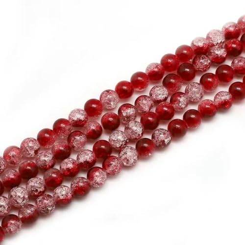 50 Stück zerbrochene Glasperlen im Inneren, runde Perlen, lose Perlen, DIY handgefertigte Armbänder, Halsketten, Perlenschmuckzubehör, Materialien-Großes Rot-8 mm, 50 Stück von YLREAN