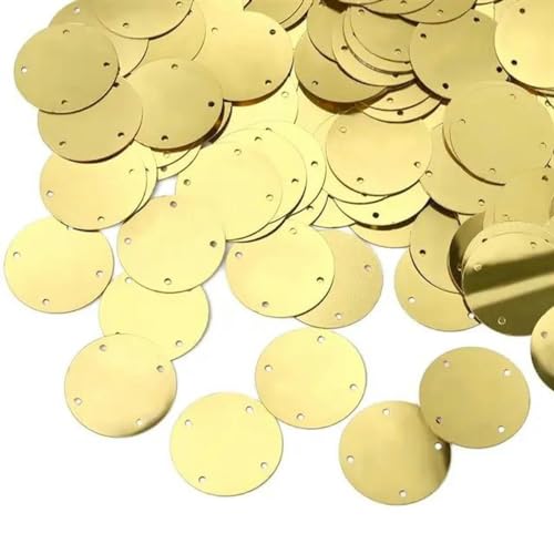 50 g/Beutel 4 Löcher Große runde Pailletten 15–35 mm Silberfarbe DIY Flocken zum Basteln von Kleidungsstücken Handtaschen Kleidungszubehör-25 MM Gold von YLREAN