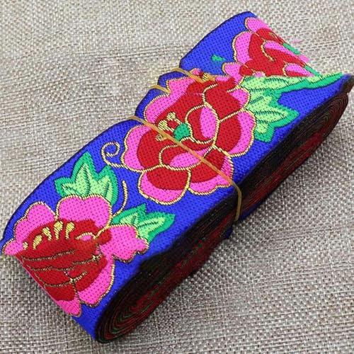 7 Yards 5 cm Jacquardband mit Blumenmuster, ethnischer Spitzenbesatz, besticktes gewebtes Gurtband für Kleidung, Taschen, Nähstoff, 15–5 cm Breite (7 Yards) von YLREAN