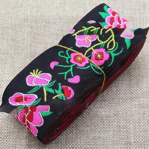 7 Yards 5 cm Jacquardband mit Blumenmuster, ethnischer Spitzenbesatz, besticktes gewebtes Gurtband für Kleidung, Taschen, Nähstoff, 19–5 cm Breite (7 Yards) von YLREAN