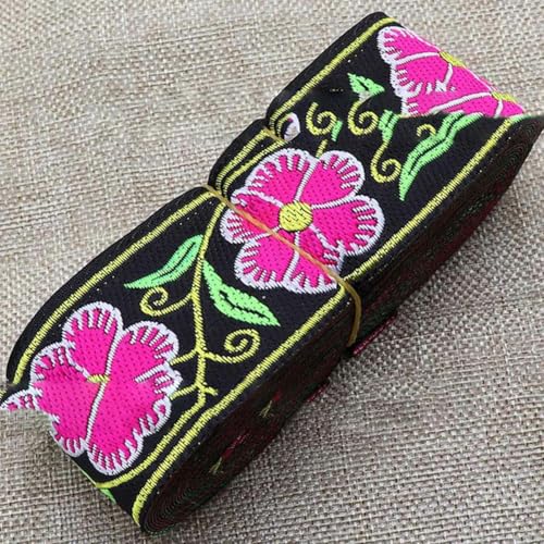 7 Yards 5 cm Jacquardband mit Blumenmuster, ethnischer Spitzenbesatz, besticktes gewebtes Gurtband für Kleidung, Taschen, Nähstoff, 6–5 cm Breite (7 Yards) von YLREAN