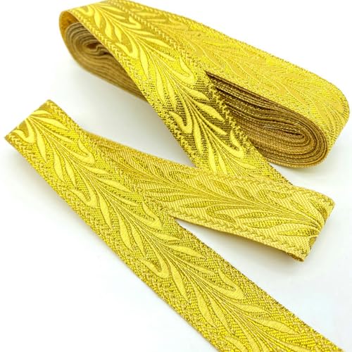 7 Yards Gold Silber Vintage Ethnische Stickerei Spitzenband Boho Spitzenbesatz DIY Kleidung Tasche Zubehör Bestickter Stoff-01 (25mm Gold)-1 Yard von YLREAN