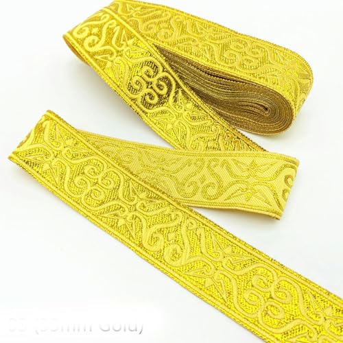 7 Yards Gold Silber Vintage Ethnische Stickerei Spitzenband Boho Spitzenbesatz DIY Kleidung Tasche Zubehör Bestickter Stoff-03 (33mm Gold)-7 Yards von YLREAN