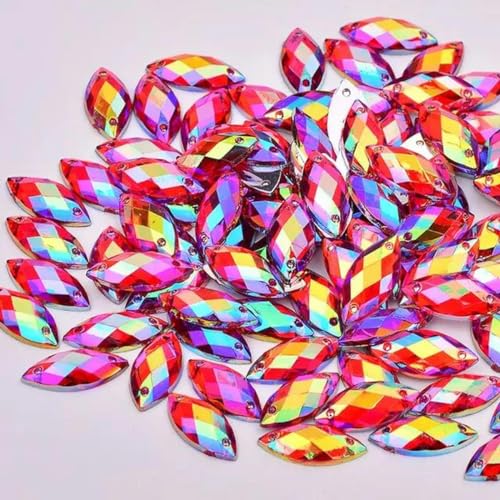 7 x 15 mm, 100 Stück, Nähen, Kristall, AB, Strass, flache Rückseite, Acrylsteine, Applikation zum Aufnähen, Pferdeauge, Kristall, Strass für Handarbeiten, Rot AB von YLREAN