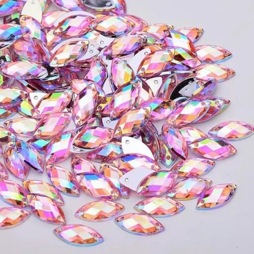 7 x 15 mm, 100 Stück, Nähen, Kristall-AB-Strass, flache Rückseite, Acrylsteine, Applikation zum Aufnähen, Pferdeauge-Kristall-Strass für Handarbeiten, Pink AB von YLREAN