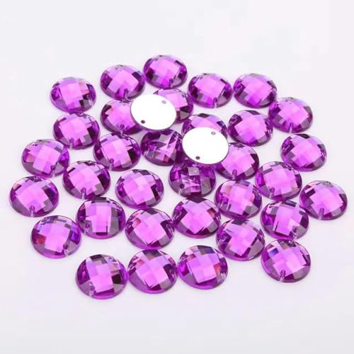 8 mm/10 mm/12 mm/15 mm runder Acryl-Strass mit flacher Rückseite, 2 Löcher, Nähen von Kristallperlen für DIY-Hochzeitskleider, Schuhe, Taschen-Fuchsia-8 mm, 100 Stück von YLREAN