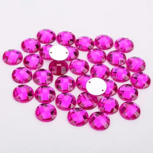 8 mm/10 mm/12 mm/15 mm runder Acryl-Strass mit flacher Rückseite, 2 Löcher, Nähkristallperlen für DIY-Hochzeitskleider, Schuhe, Taschen, Magenta, 12 mm, 50 Stück von YLREAN