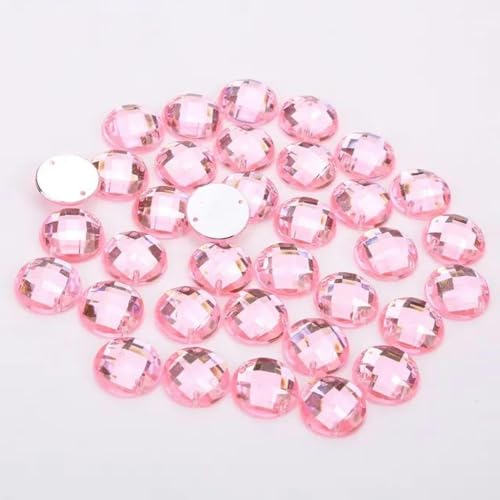 8 mm/10 mm/12 mm/15 mm runder Acryl-Strass mit flacher Rückseite, 2 Löcher, zum Nähen, Kristallperlen für DIY-Hochzeitskleider, Schuhe, Taschen, Rosa, 15 mm, 50 Stück von YLREAN