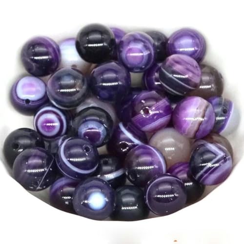 Natursteinperlen zur Schmuckherstellung, Tigerauge, Amethyst, Heilkristall, lose Abstandshalter, Charms, DIY-Armband, Halskette, lila gestreifter Achat, 4 mm, 50 Stück von YLREAN