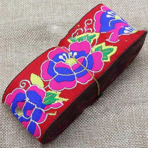 Yards 5 cm Jacquardband mit Blumenmuster, ethnischer Spitzenbesatz, besticktes gewebtes Gurtband für Kleidung, Taschen, Nähstoff, 13–5 cm Breite (7 Yards) von YLREAN