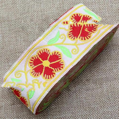 Yards 5 cm Jacquardband mit Blumenmuster, ethnischer Spitzenbesatz, besticktes gewebtes Gurtband für Kleidung, Taschen, Nähstoff, 5–5 cm Breite (7 Yards) von YLREAN