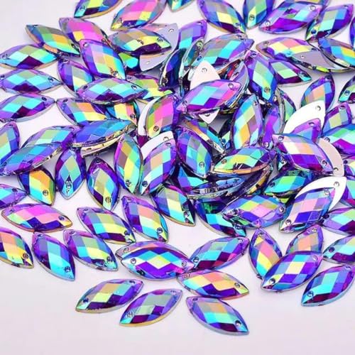 x 15 mm, 100 Stück, Nähen, Kristall, AB, Strass, flache Rückseite, Acrylsteine, Applikation zum Aufnähen, Pferdeauge, Kristall, Strass für Handarbeiten, Lila AB von YLREAN